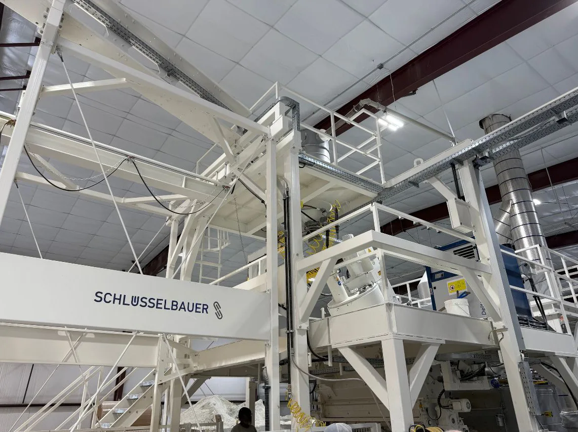An overhead view of the processing line