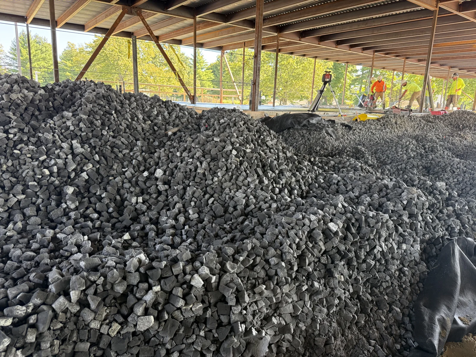 Foam glass aggregate placed in an active building project