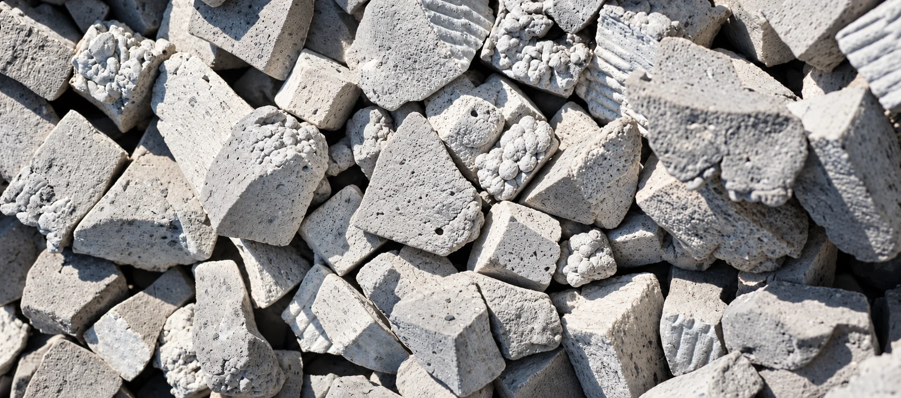 Sunlit foam glass aggregate showing its light, porous structure